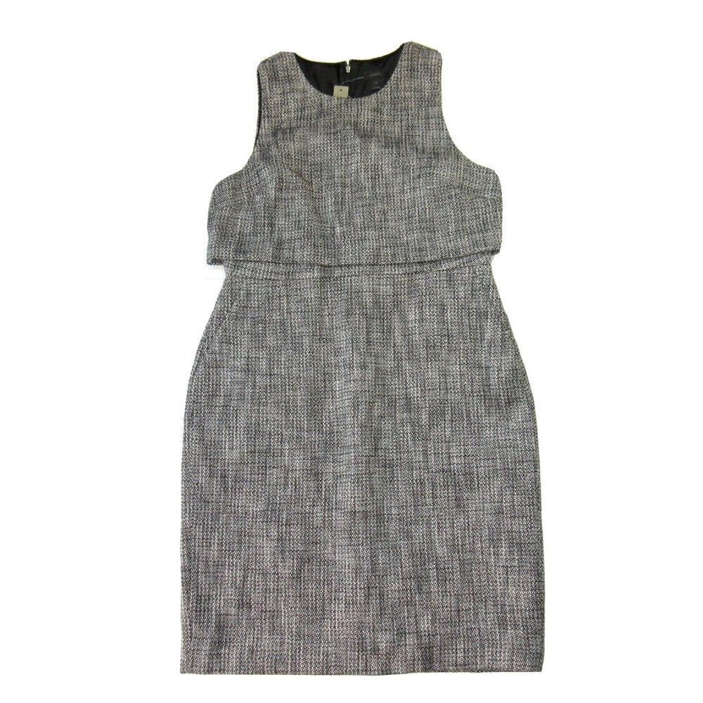 NWT J.Crew Sleeveless Going-Places in Black White Tweed Sheath Dress 14